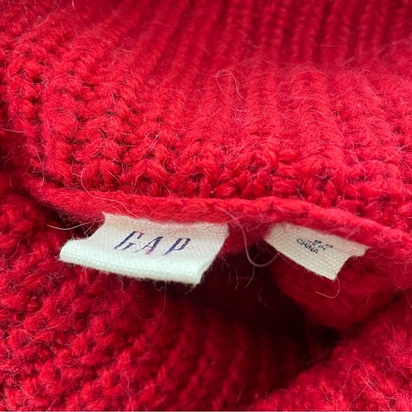 GAP Wool Alpaca Chunky Oversized Roll Cowl Turtle Neck Knit Pullover Sweater Red - Picture 7 of 8